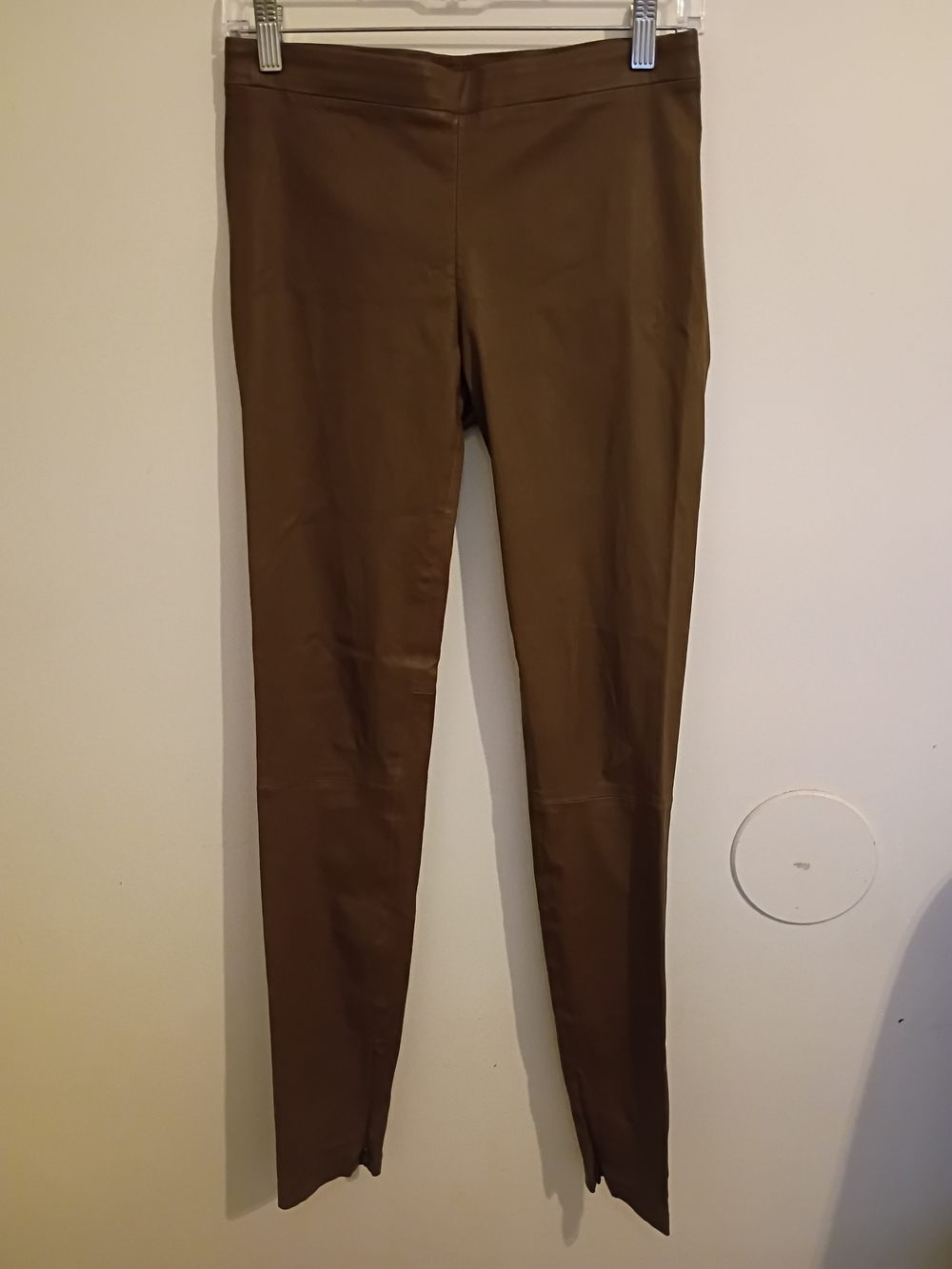Vince Women's Olive Brown High-Rise Soft Leather Pull On Pants Sz SP